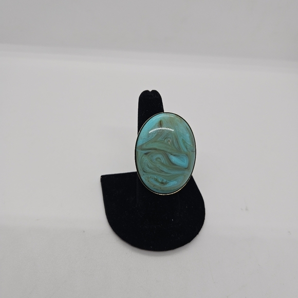 oversized faux turquoise cocktail ring adjustable - Picture 1 of 5